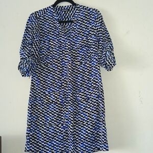 Express Blue and Black Print Shirt Dress Size: Small
